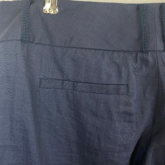 Elie Tahari Women Crop Pants Size 4 Dark Blue Ramie Pleats Pockets Wide Leg Cuff - Picture 5 of 8
